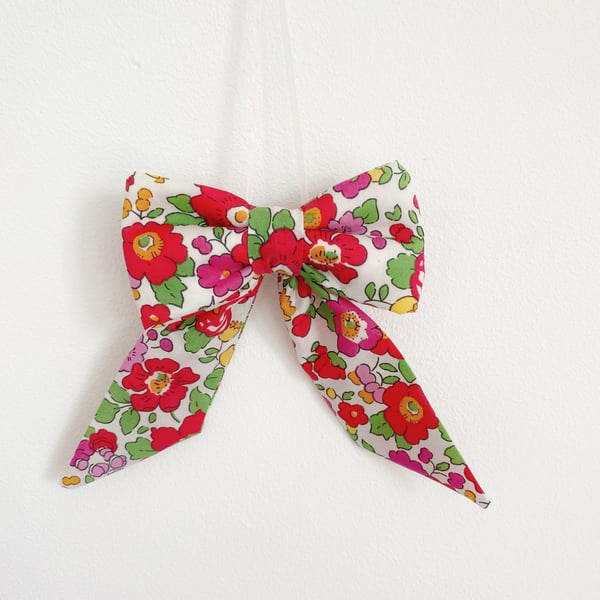 Handmade Liberty Fabric Decorative Hanging Bow – Betsy Red