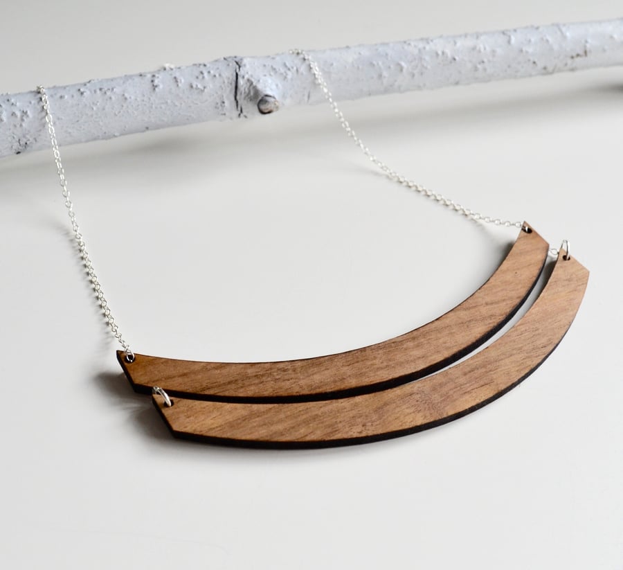Double Arc Wooden Necklace