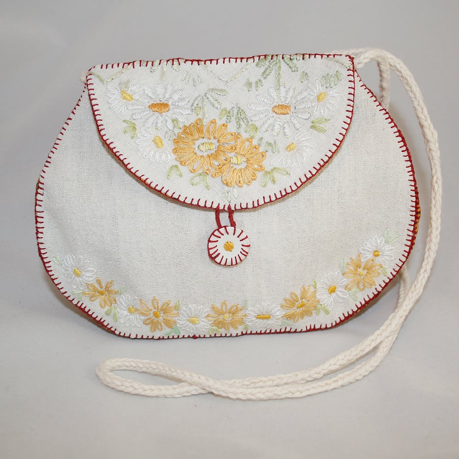 Cream Embroidered Bag from vintage linens