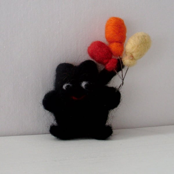 Needle felt cat,lucky black cat,matchbox miniture,needle felting