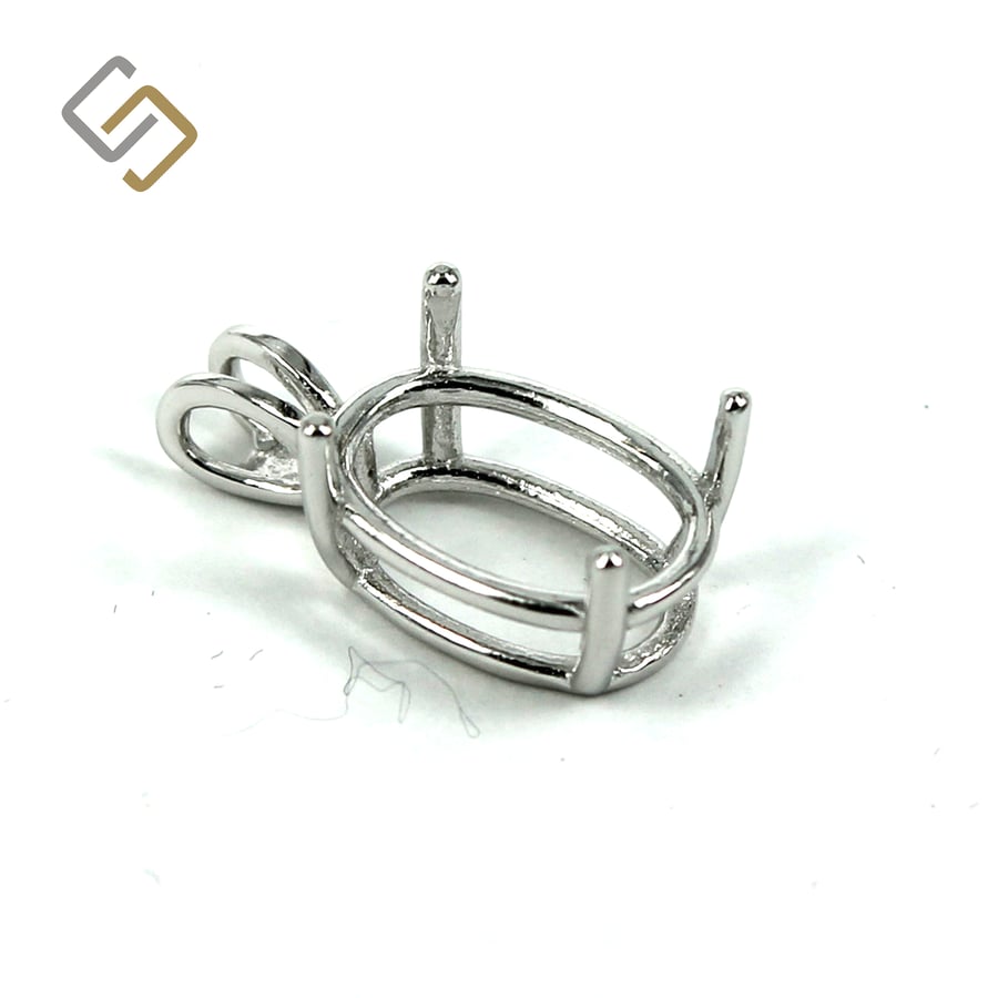 Oval Basket Pendant Setting with 4-Prong Mounting in Sterling Silver for 10x14m 