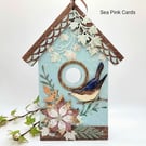 Birdhouse Hanging Ornament - mixed media, wooden decoration, bird, flower, ivy