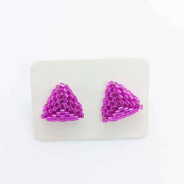 Triangle Stud Earrings - Magenta