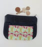 Coin purse with front pocket in dark denim and Liberty print