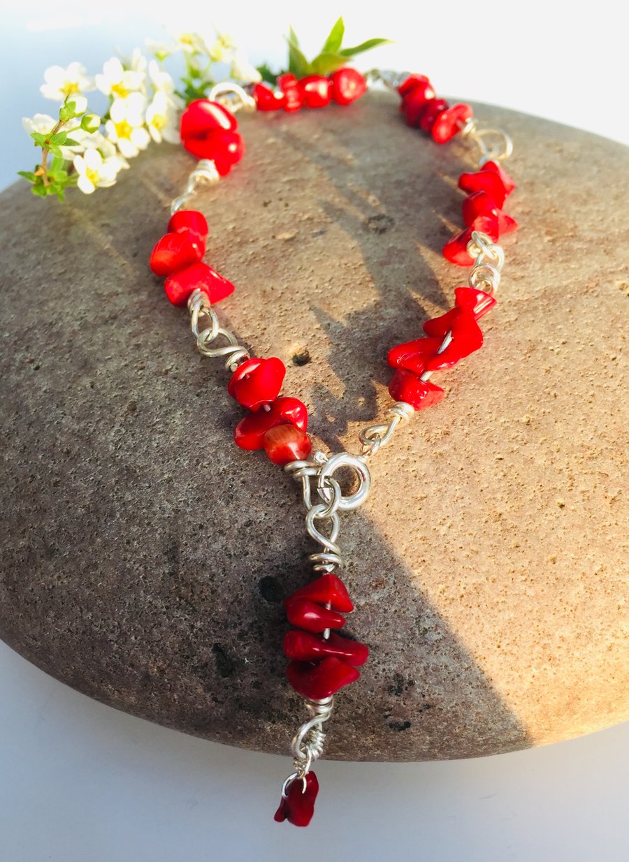 Sterling Silver Red Coral Bracelet