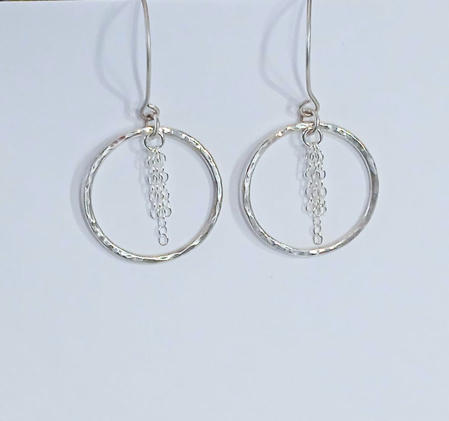 Textured Sterling Silver Hoop Earrings (ERSSDGHP1) - UK Free Post