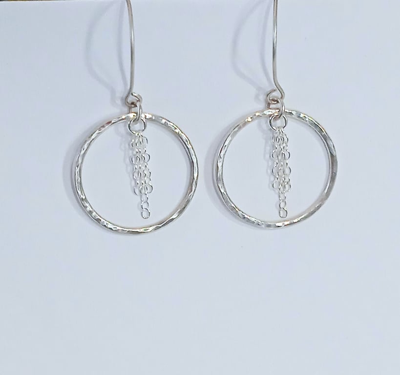 Textured Sterling Silver Hoop Earrings (ERSSDGHP1) - UK Free Post