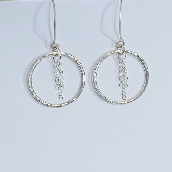 Textured Sterling Silver Hoop Earrings (ERSSDGHP1) - UK Free Post