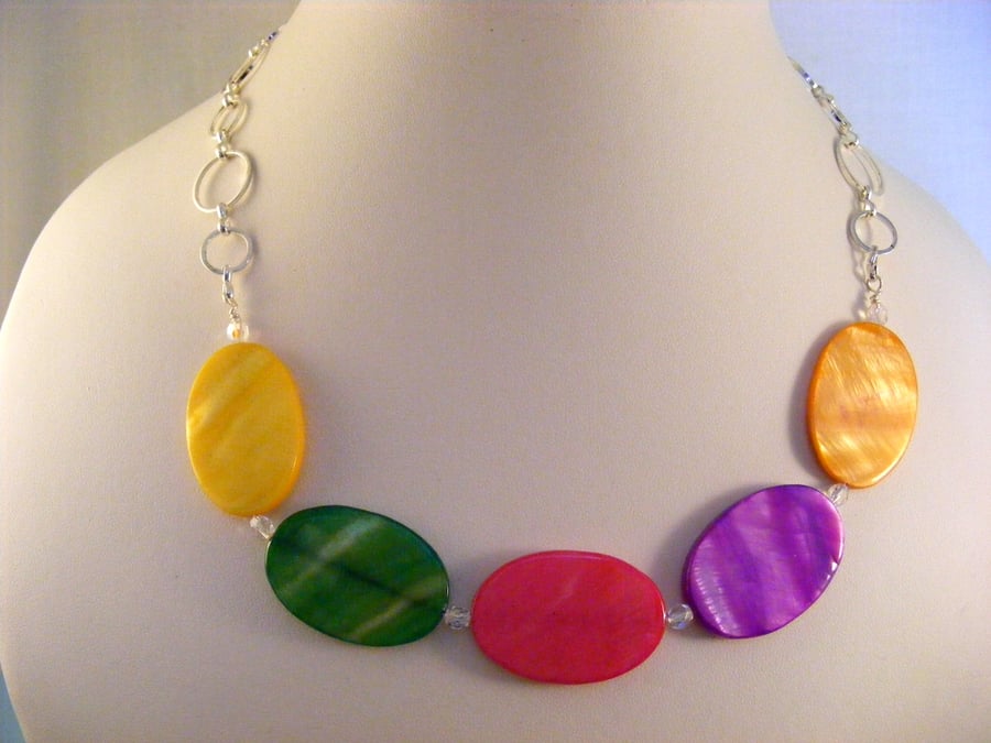 Multi Colour Oval Shell Necklace