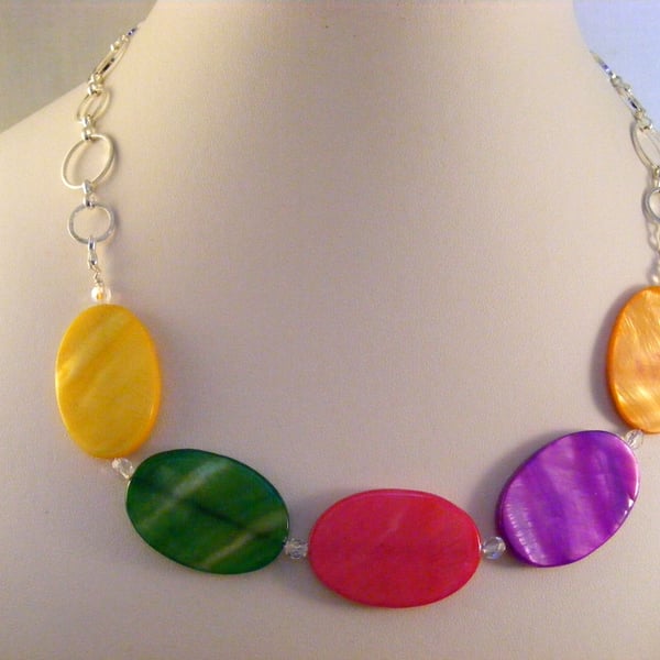 Multi Colour Oval Shell Necklace