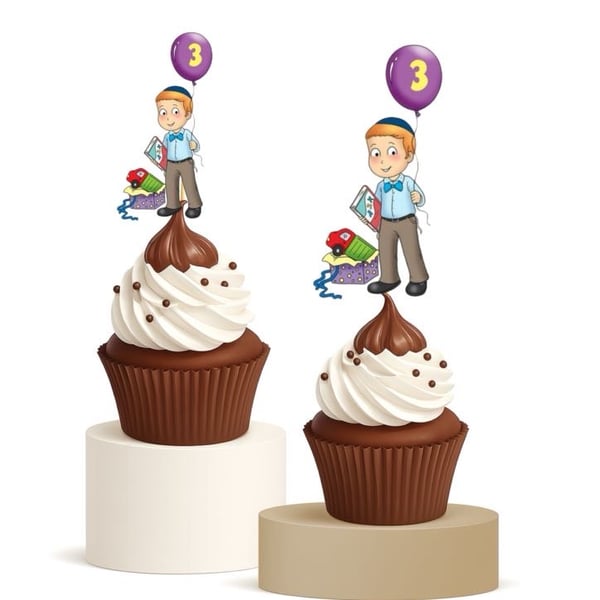 Upsherin Cupcake Toppers 15pk Jewish 3rd Birthday Celebration Decor