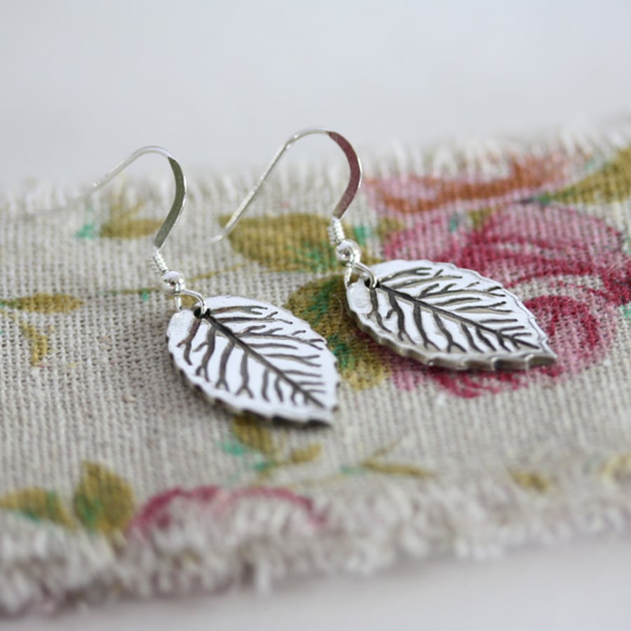 Silver leaf earrings, Silver earrings
