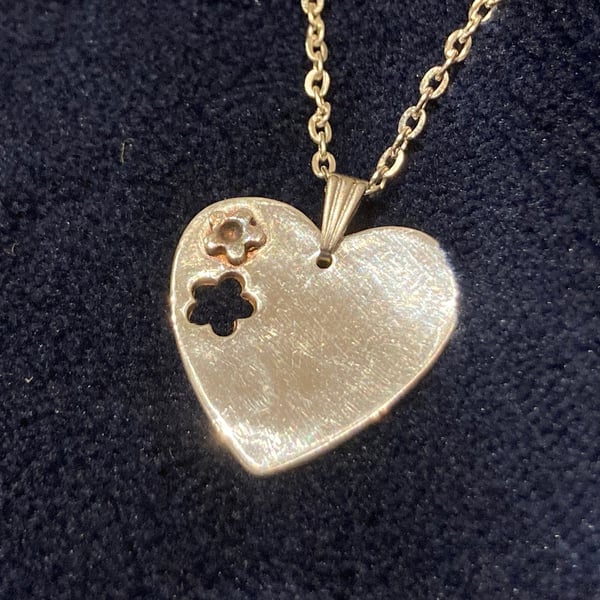 Handmade Fine Silver Heart Pendant Necklace with Forget-me-not detail