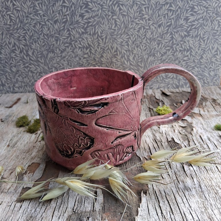 pink moths short Ceramic handmade coffee mug 
