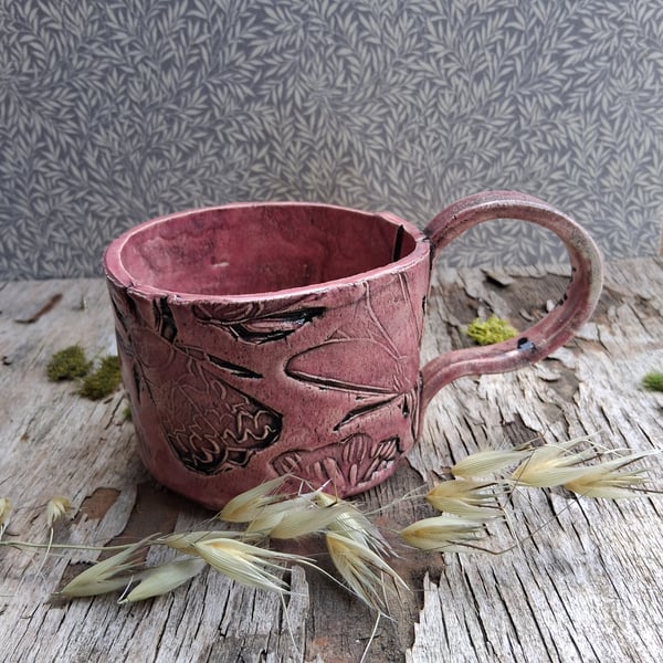 pink moths short Ceramic handmade coffee mug 