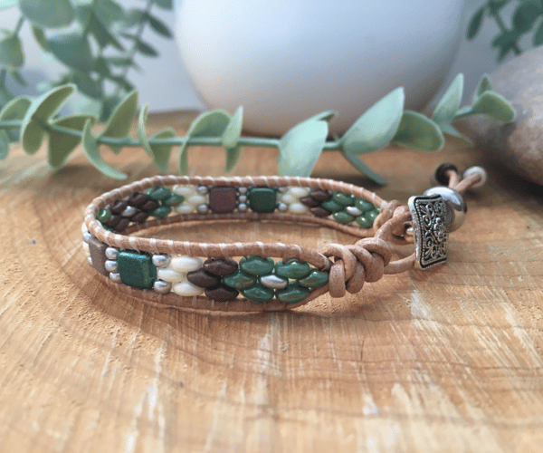 Leather boho beaded single wrap adjustable bracelet , boho chic, free spirit 