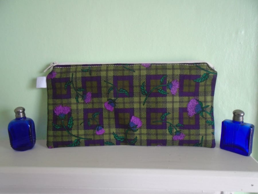 Thistle Tartan Pencil Case or Small Make Up Bag.