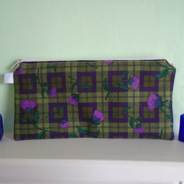 Thistle Tartan Pencil Case or Small Make Up Bag.