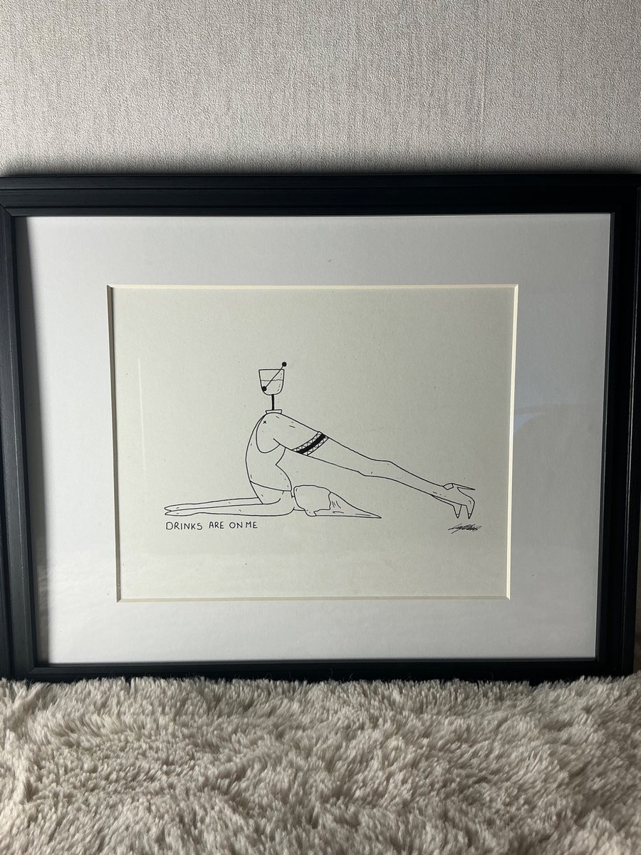 A4 original artwork - one of a kind - Nude - Drinks are on me - funny