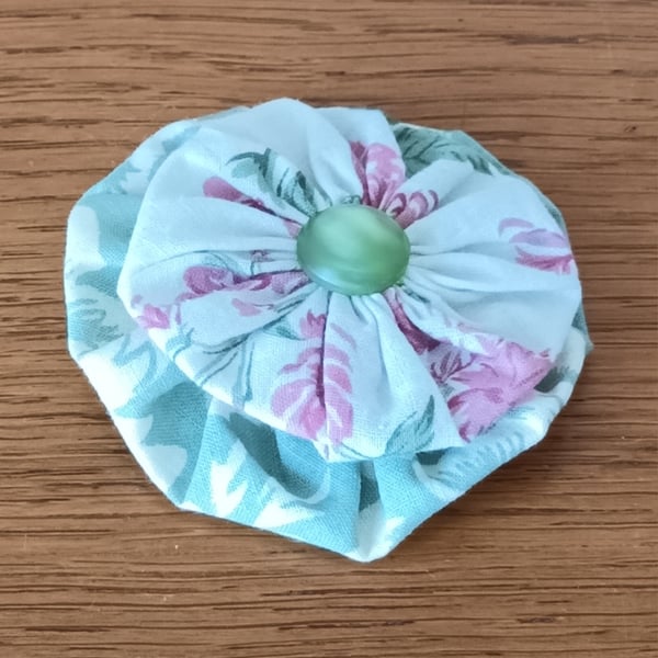 Fabric Button Brooch - hand stitched