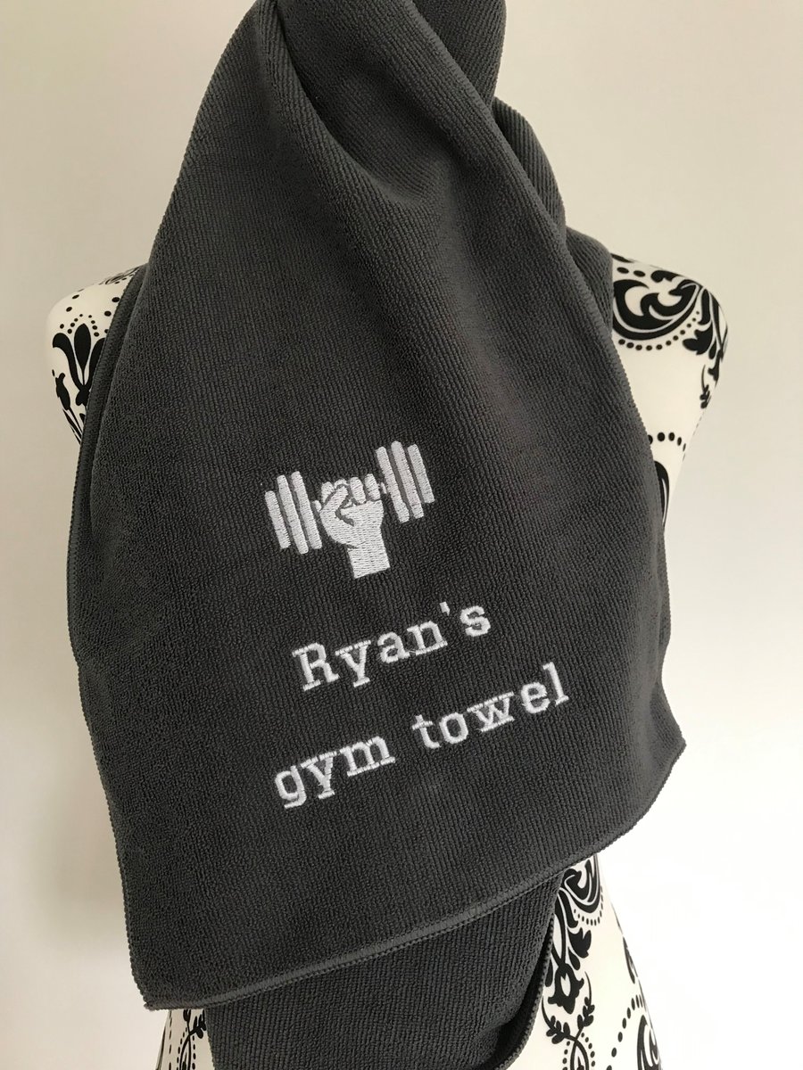 Personalised Gym Microfibre Towel - choose size - WEIGHTS DUMBBELL DESIGN