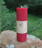 Hand Rolled Red Beeswax Pillar Candle 15cm-5.9 inches - Natural Beeswax