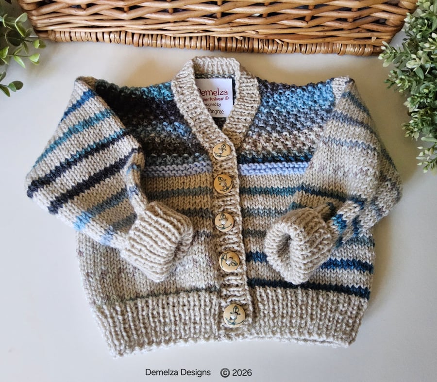  Designer Hand Knitted Baby Cardigan with Merino Wool 3-6 months size