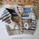  Designer Hand Knitted Baby Cardigan with Merino Wool 3-6 months size
