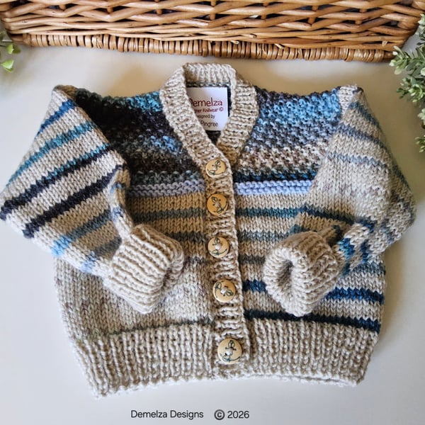  Designer Hand Knitted Baby Cardigan with Merino Wool 3-6 months size