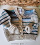  Designer Hand Knitted Baby Cardigan with Merino Wool 3-6 months size