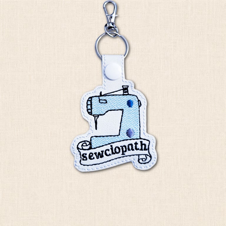 Sewciopath Sewing Machine Keyring - Embroidered Faux Leather Craft Gift