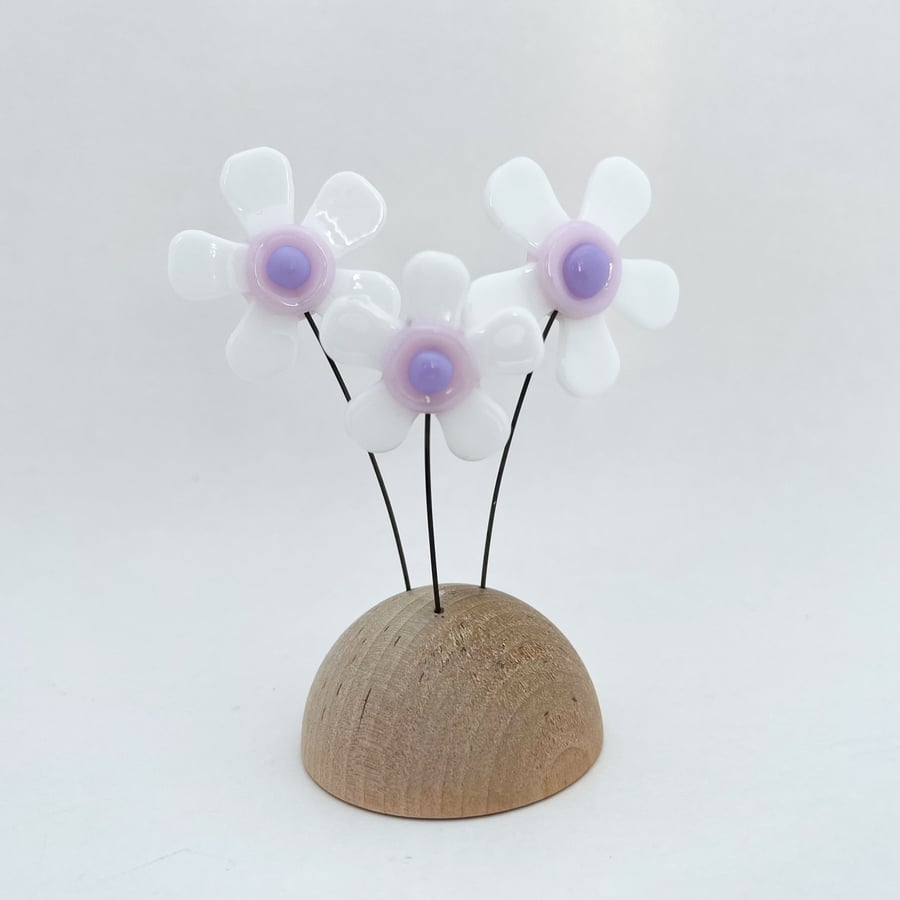 Fused Glass Happy Hippy Flowers (White1) - Handmade Fused Glass Sculpture