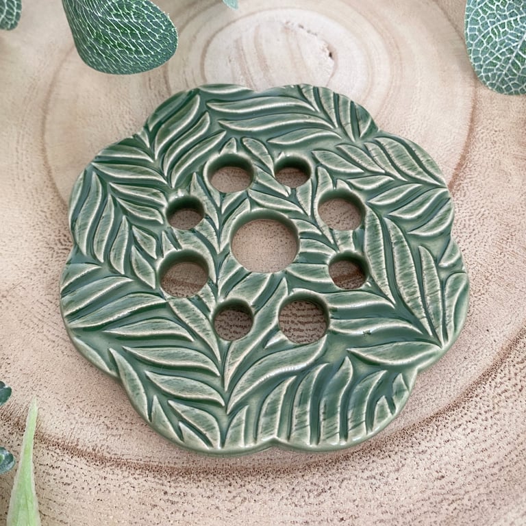 Mid-Green Embossed Ceramic Flower Arranging Frog