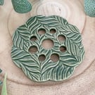Mid-Green Embossed Ceramic Flower Arranging Frog
