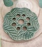 Mid-Green Embossed Ceramic Flower Arranging Frog