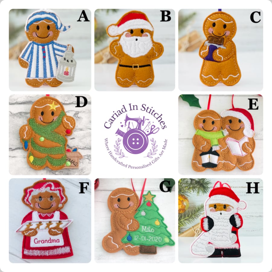 Gingerbread Christmas Felt Hanging Decorations Set B