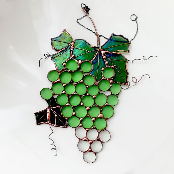 Stained Glass Green Grapes on Vine Suncatcher Hanging Ornament Decoration