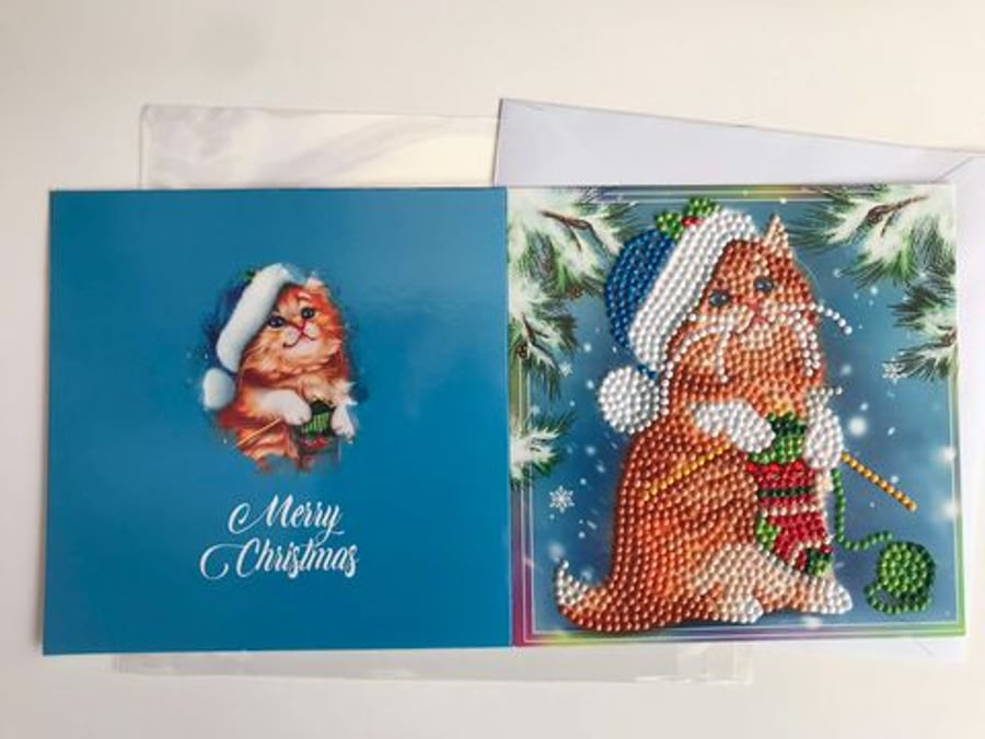 diamond art Christmas Card Cat 2