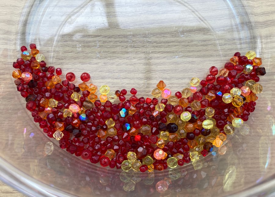 Pretty Collection of Flame Tones Facetted Beads, Jewellery or Craft Designers
