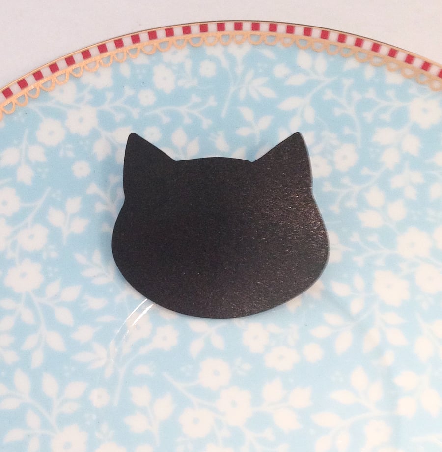 Handmade Oxidised Copper Black Cat Brooch - UK Free Post