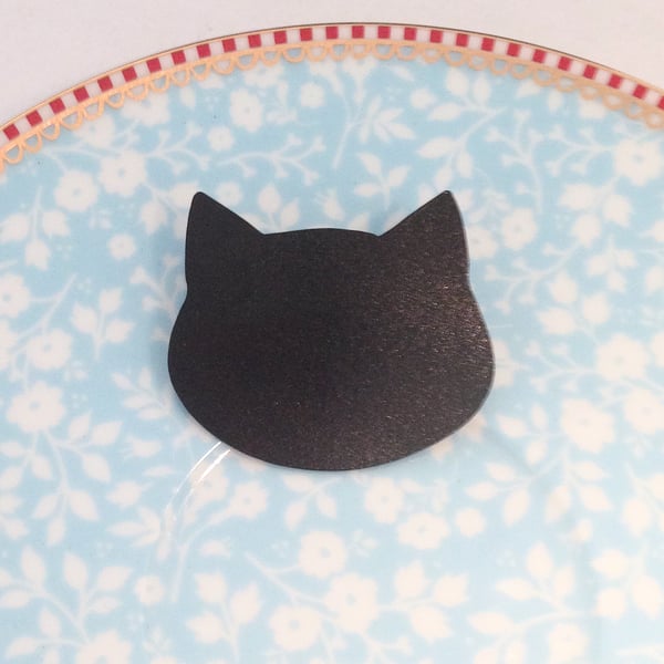 Handmade Oxidised Copper Black Cat Brooch - UK Free Post