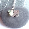 Silver Bird Necklace with Pale Green Jade and Aventurine Gemstones