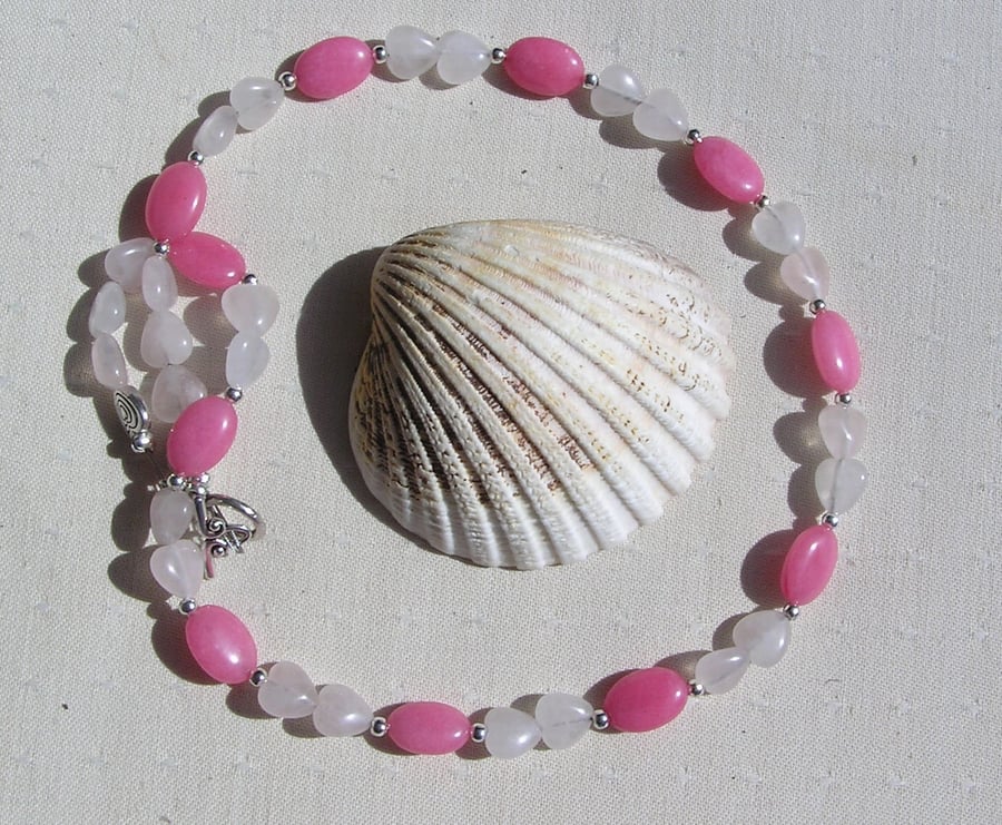 Pink Morganite & Rose Quartz Heart Gemstone Statement Necklace