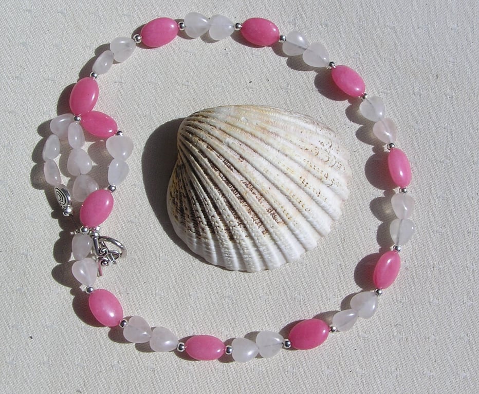 Pink Morganite & Rose Quartz Heart Gemstone Statement Necklace