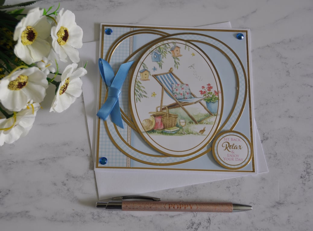 Retirement Birthday Card Picnic Basket Books Wine Garden Any Occasion