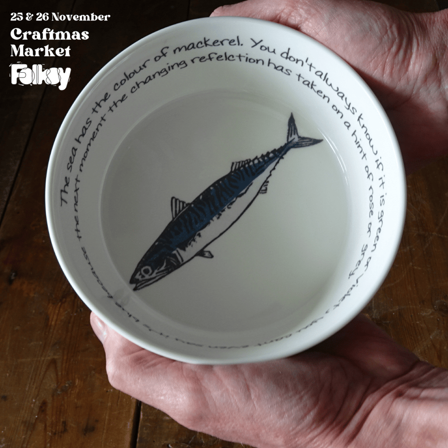 Cornish Mackerel Print Bowl - Ceramic