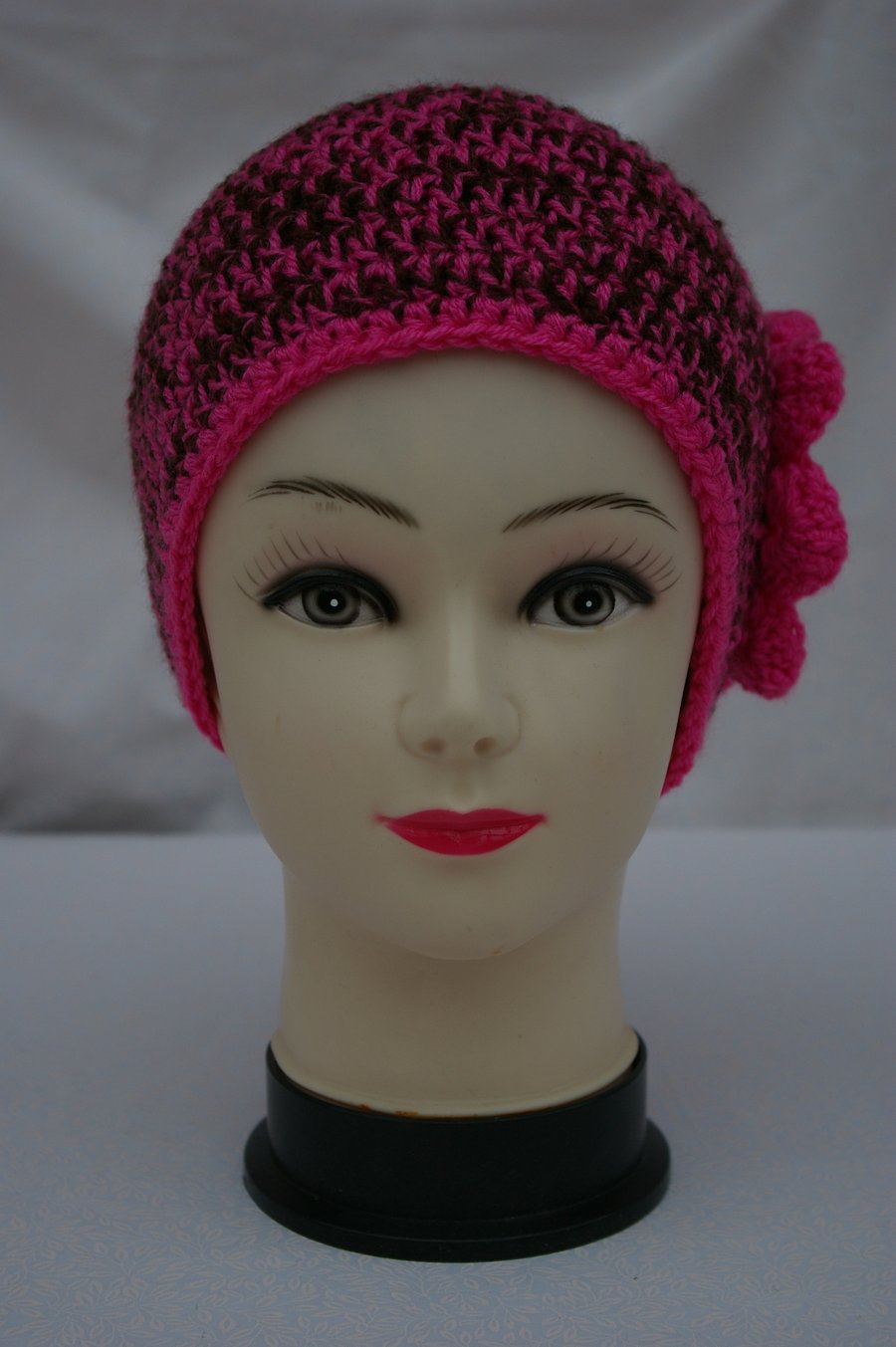 Hat Pink and Brown crochet Beanie Hat