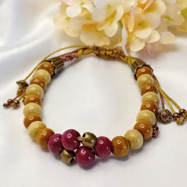 Wood Beaded Bracelet in Brown & Red