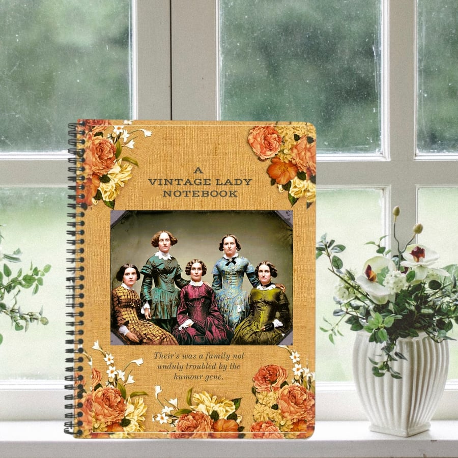 LUXURY NOTEBOOK Vintage Style A5, Wire-bound flat-lie for writing or sketching.