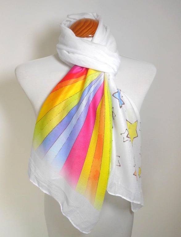 Rainbows and Stars Scarf Hope and Transformation Gift. White. Lightweight